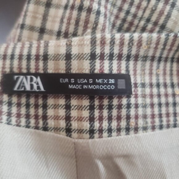 zara pinafore jumper dress / size small / gold detail on plaid - Picture 5 of 5